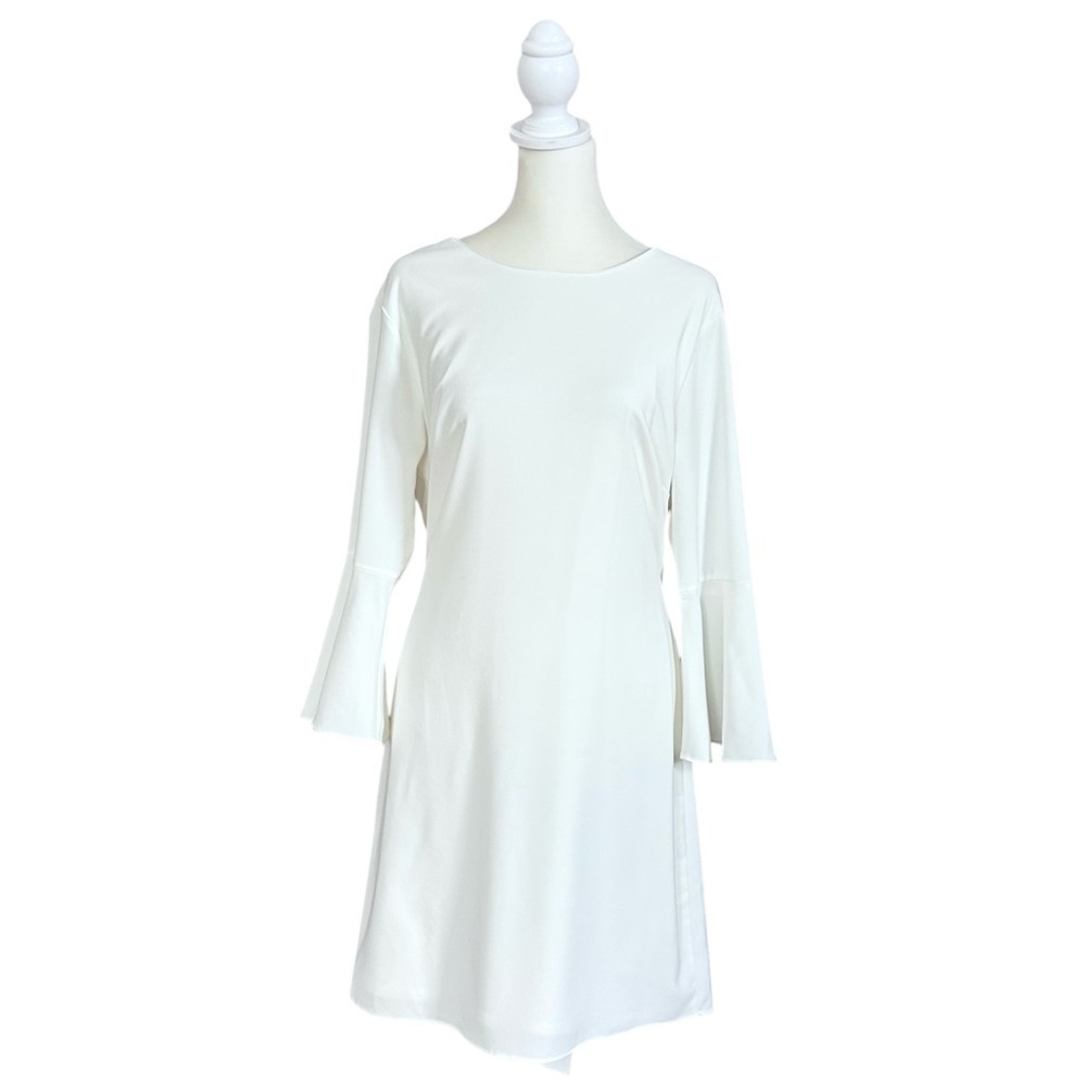 Lulus White Bell Sleeve w/ Sash Belt Fitted Lined Keyhole Back Dress Sz Large